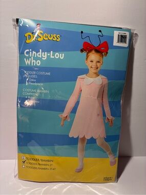 Dr. Seuss Cindy-Lou Who Toddler Costume Pink Dress Headpiece 2T NIP Hallow